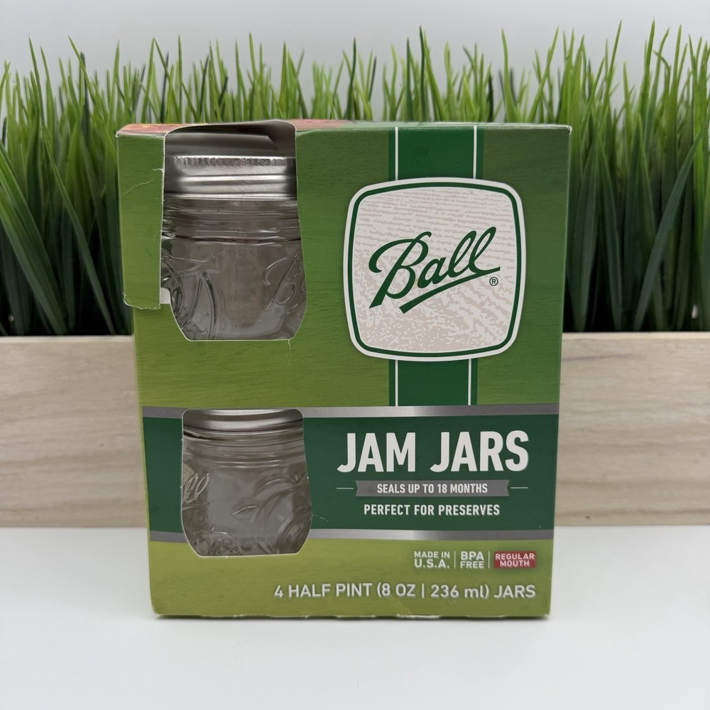 BALL Jam Jars *4 Pack* Jelly Preserves 8 oz or Half Pint Size